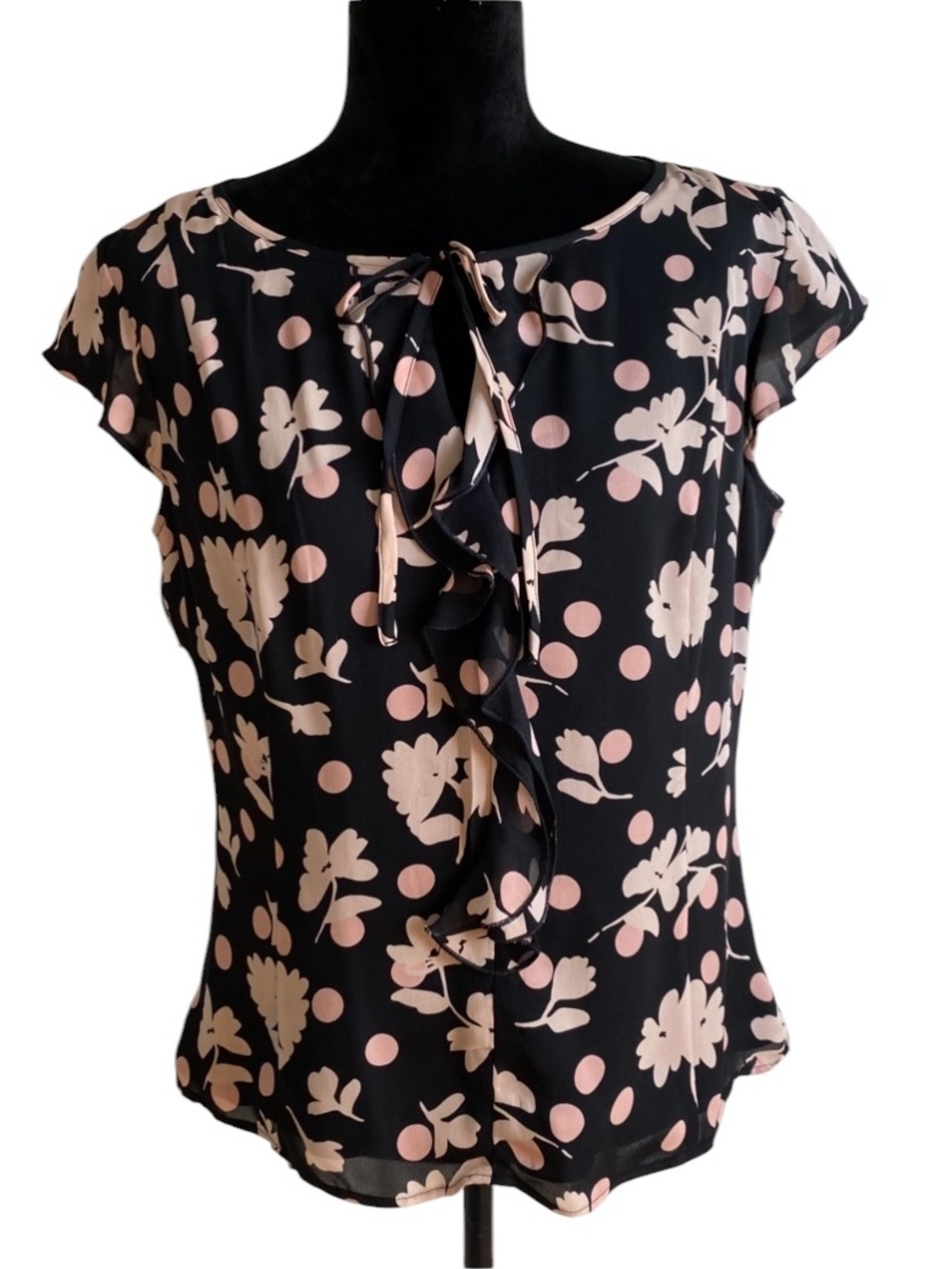NWOT Banana Republic Black & Pink Floral Blouse Size Large